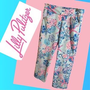 Lilly Pulitzer LUXLETIC Pink & Blue Seashell Pull-on 9% Spandex Pants Size 8